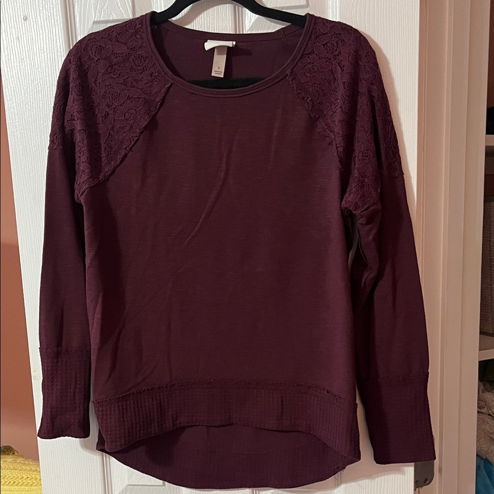 Knox Rose Maroon Lace Accent Sweatshirt